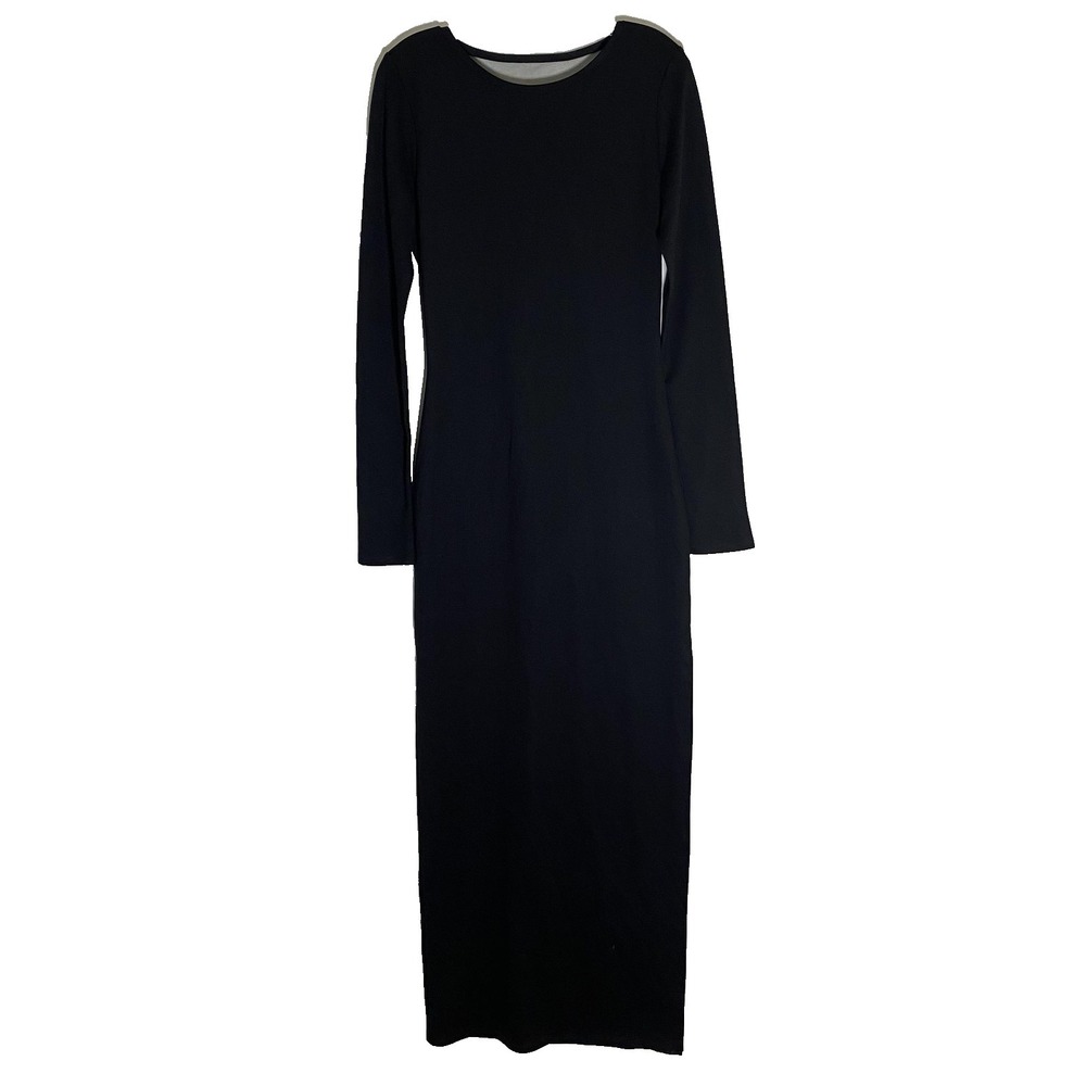 Marcella Dress Womens Medium Black Maxi Long Sleeve Knit Sheath Mesh Bodycon